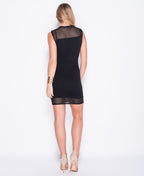 Black Bodycon Dress with Sheer Mesh Panels and Deep V Neck