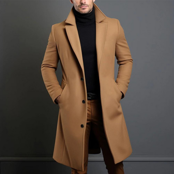 Men's Wool Blend Coat with Classic Lapels and Button Front