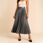 Satin Pleated High-Waist Midi Skirt for Women