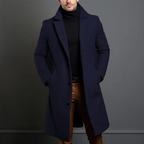 Men's Wool Blend Coat with Classic Lapels and Button Front