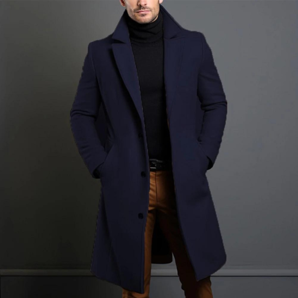 Men's Wool Blend Coat with Classic Lapels and Button Front