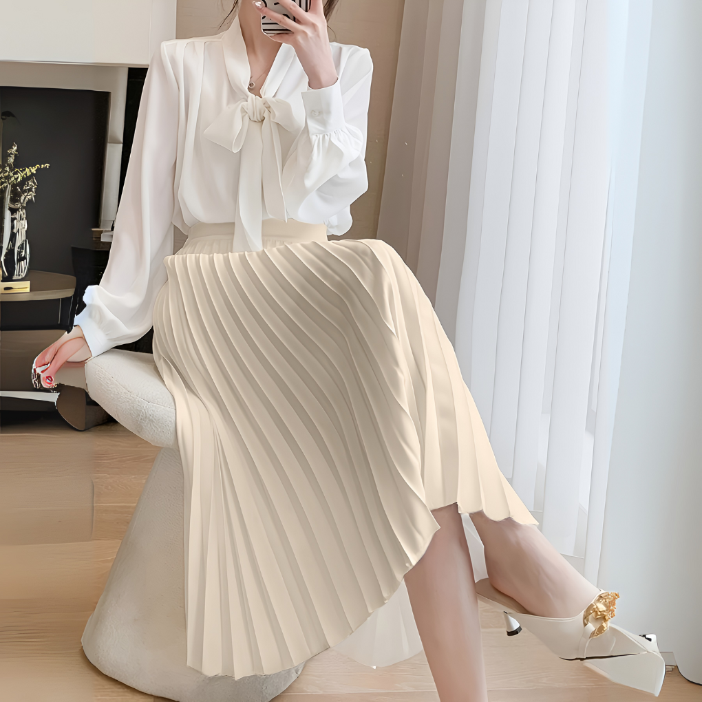 Satin Pleated High-Waist Midi Skirt for Women