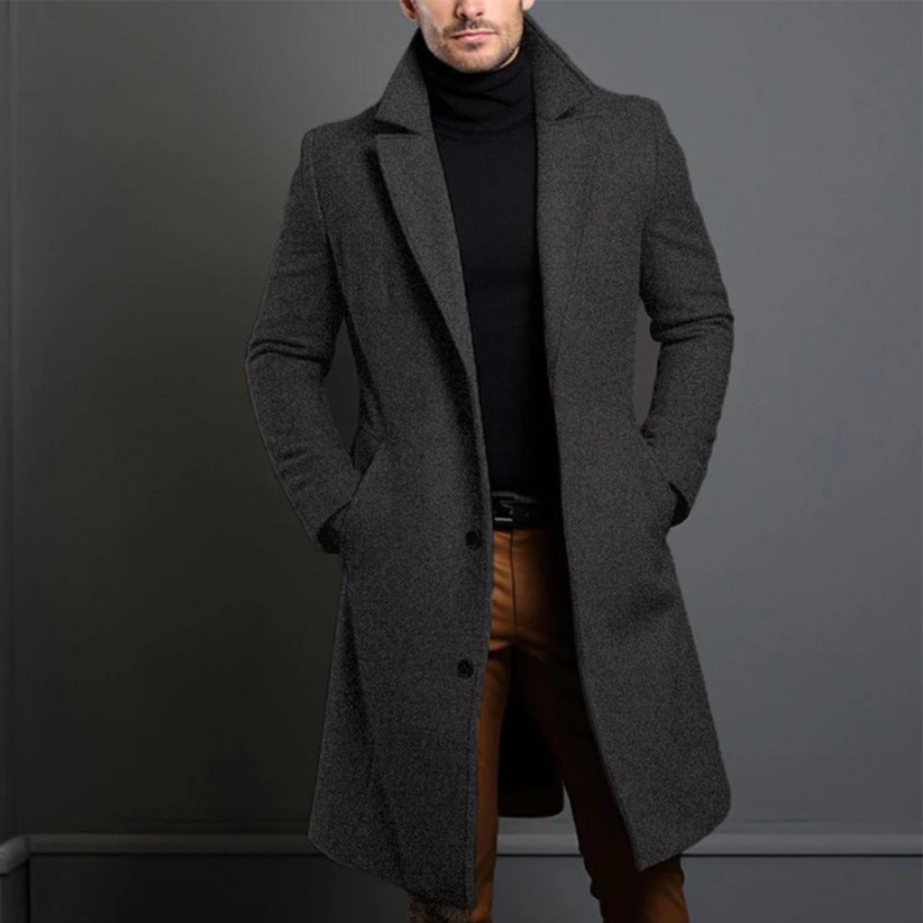 Men's Wool Blend Coat with Classic Lapels and Button Front