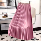 Satin Pleated High-Waist Midi Skirt for Women