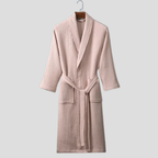Unisex Cotton Bathrobe with Shawl Collar and Tie Belt