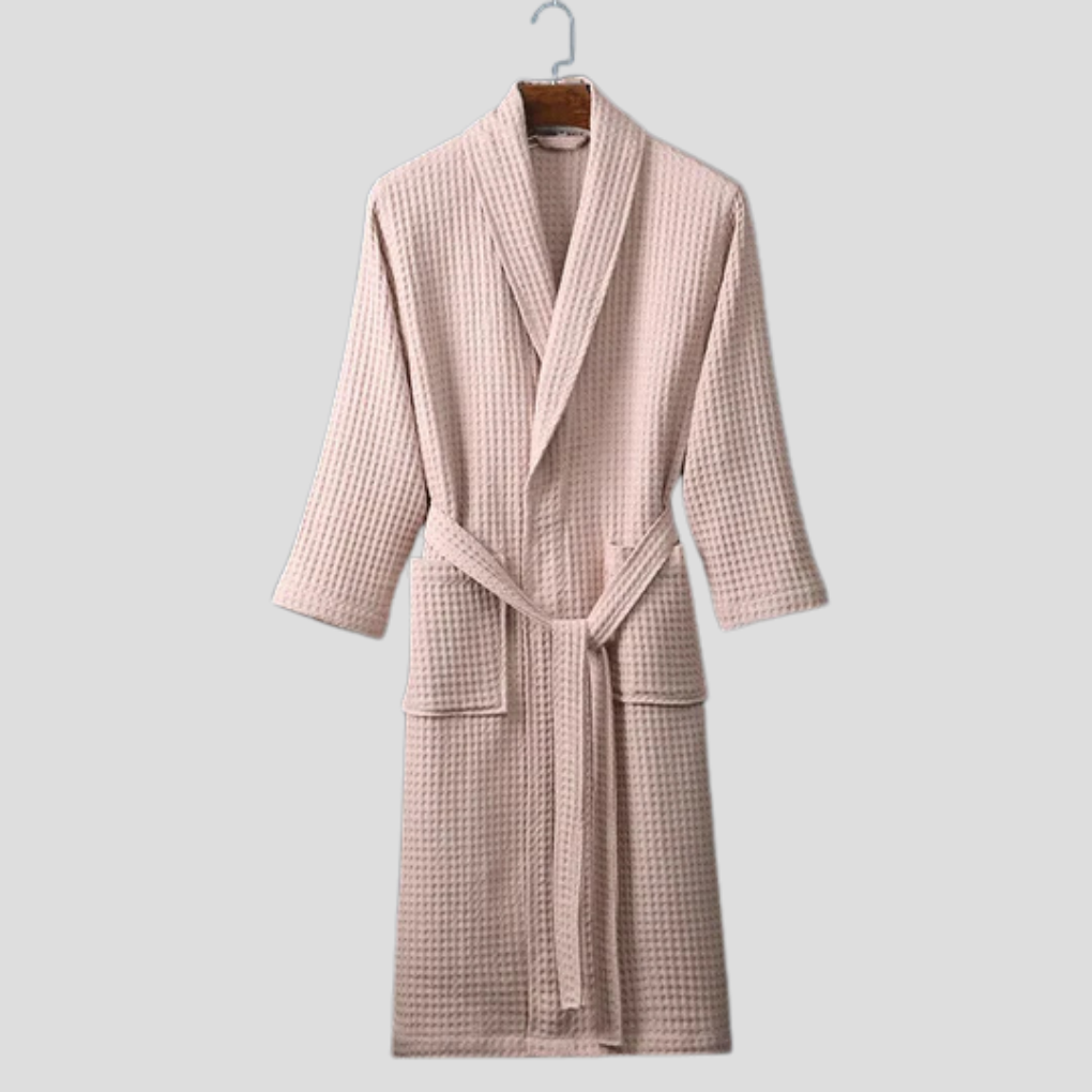 Unisex Cotton Bathrobe with Shawl Collar and Tie Belt