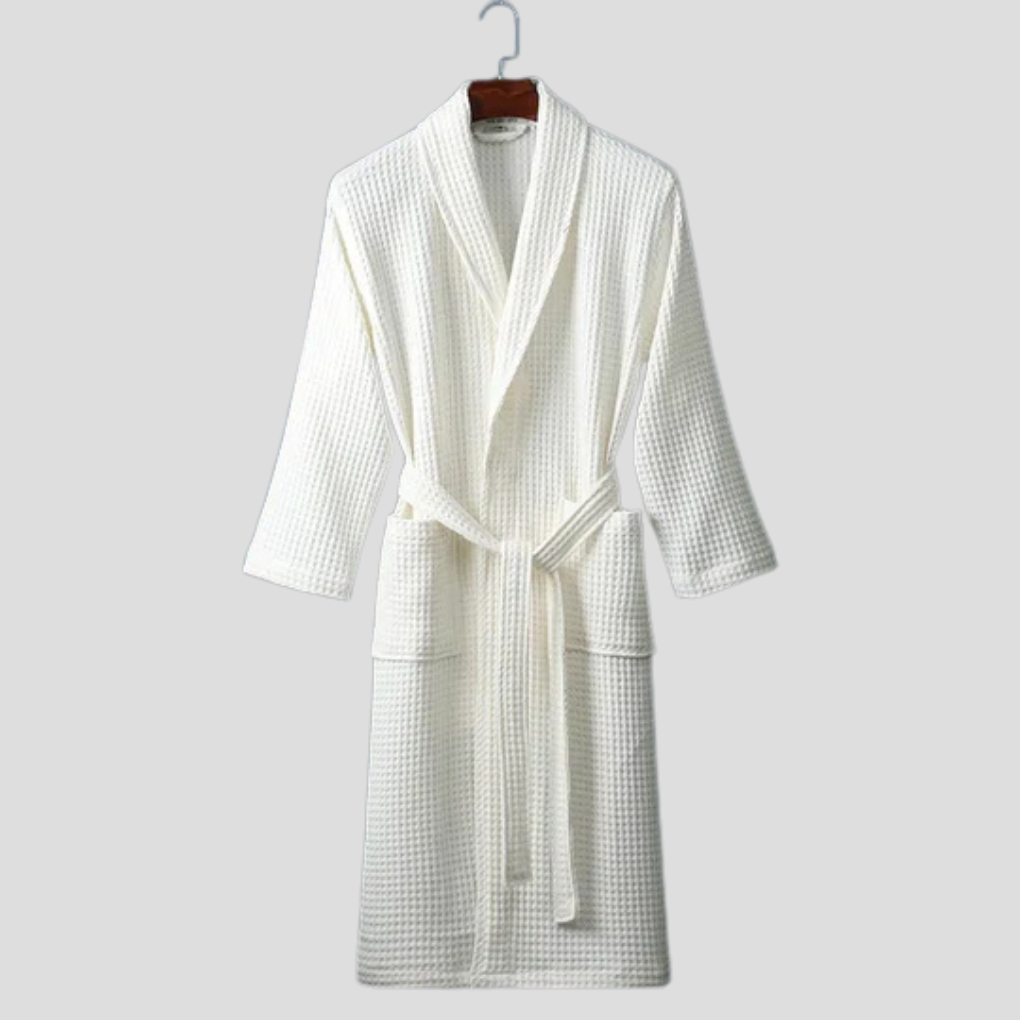 Unisex Cotton Bathrobe with Shawl Collar and Tie Belt