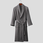 Unisex Cotton Bathrobe with Shawl Collar and Tie Belt