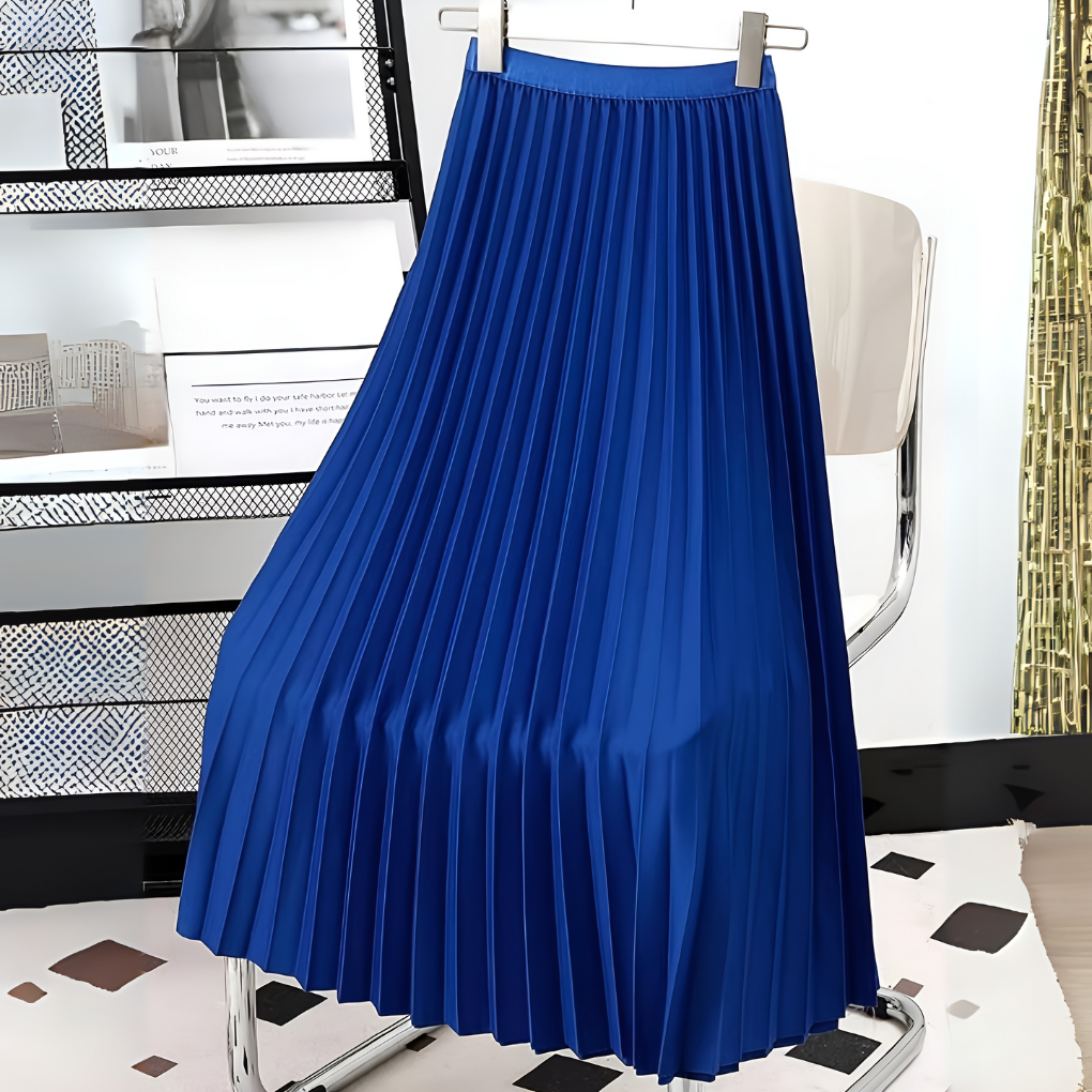 Satin Pleated High-Waist Midi Skirt for Women