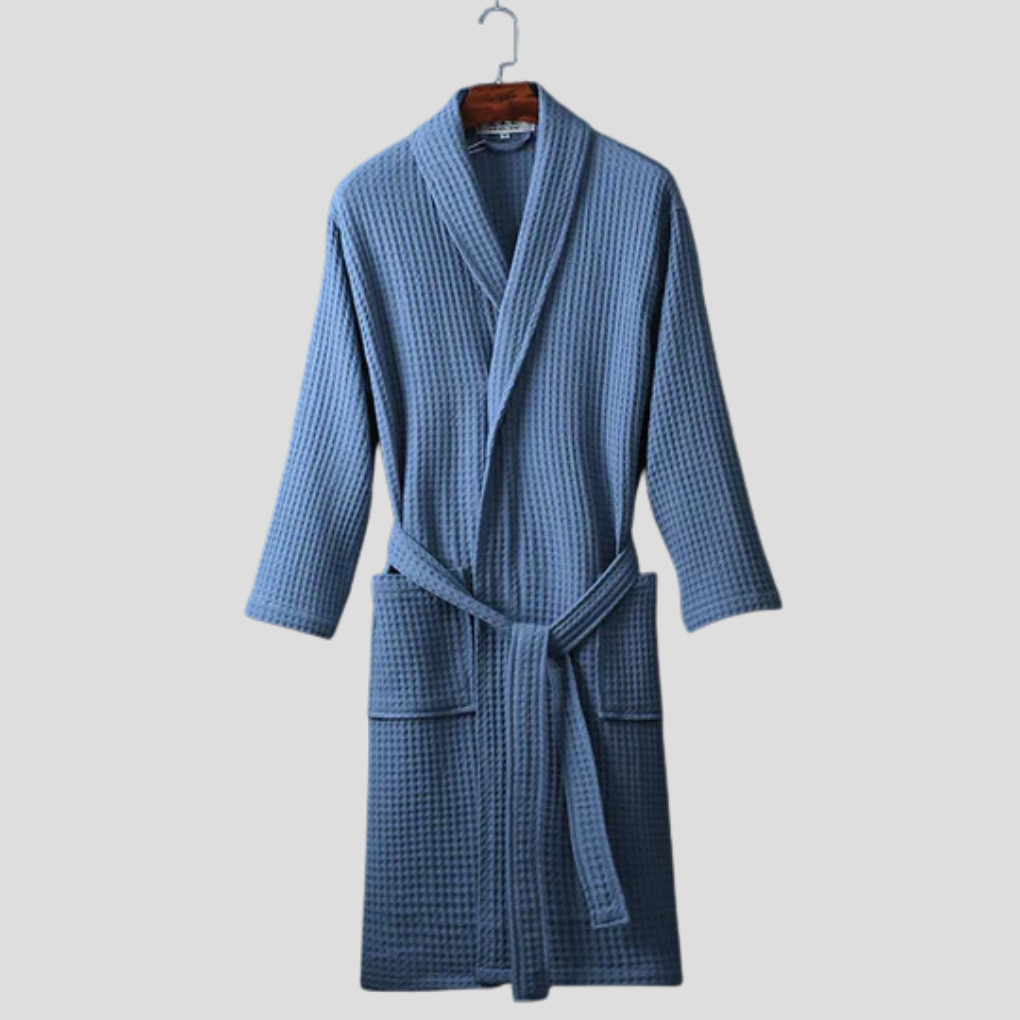 Unisex Cotton Bathrobe with Shawl Collar and Tie Belt