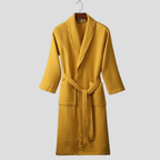 Unisex Cotton Bathrobe with Shawl Collar and Tie Belt