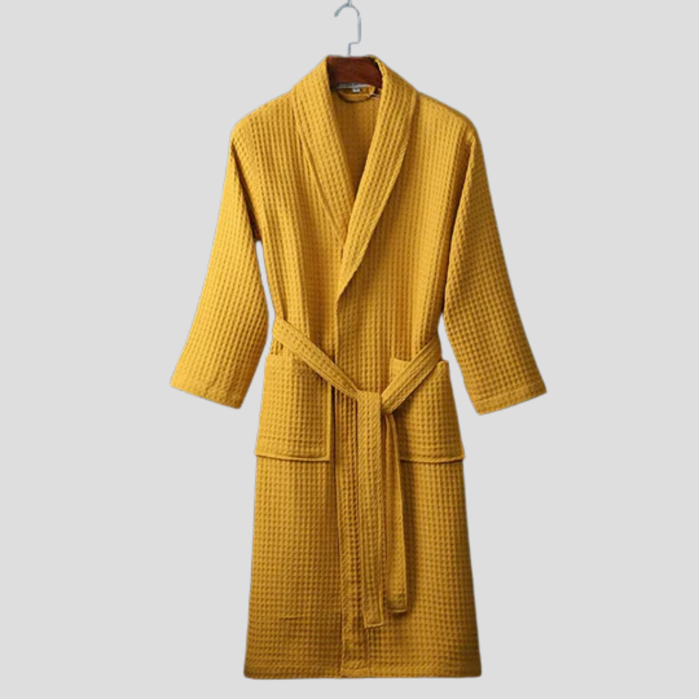 Unisex Cotton Bathrobe with Shawl Collar and Tie Belt