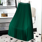 Satin Pleated High-Waist Midi Skirt for Women