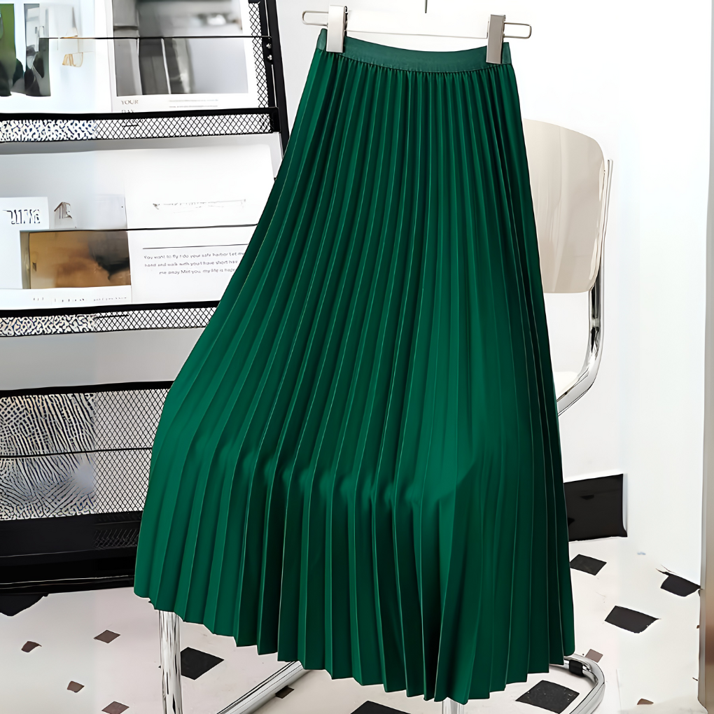 Satin Pleated High-Waist Midi Skirt for Women