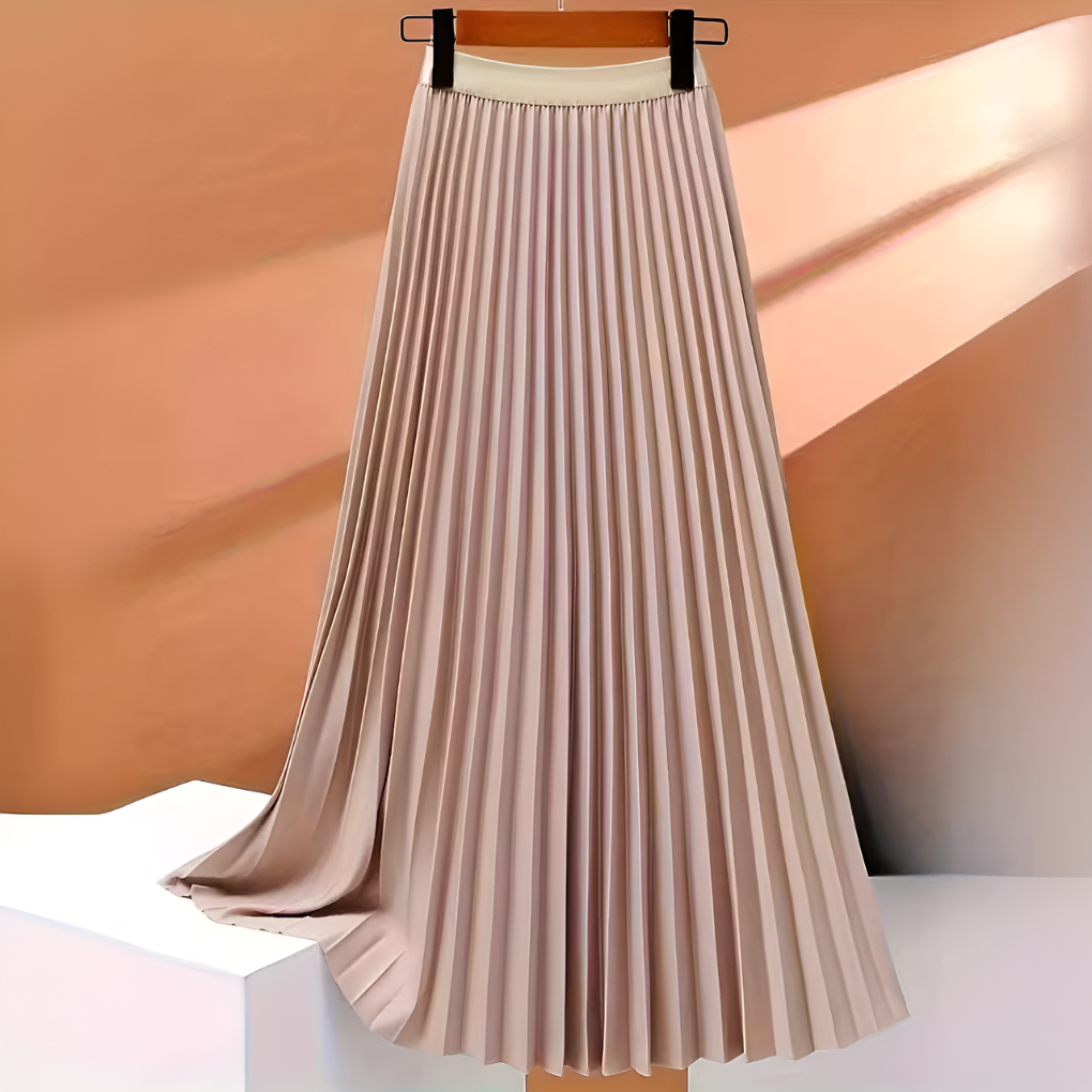 Satin Pleated High-Waist Midi Skirt for Women