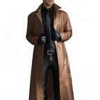 Men's Long Faux Leather Winter Coat with Full Lining