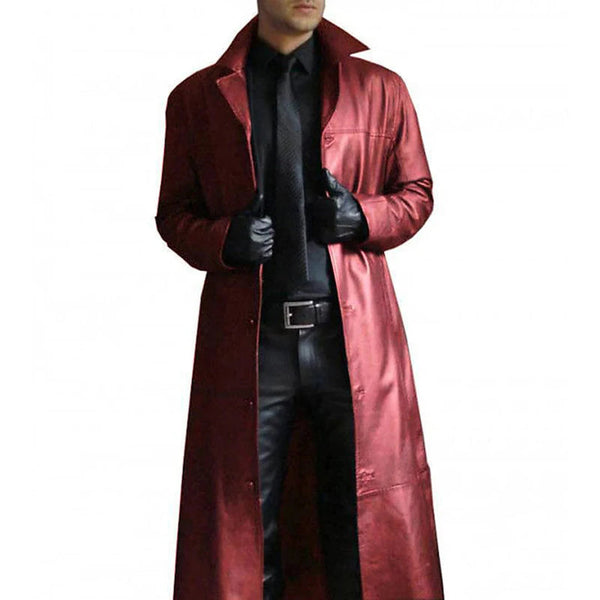 Men's Long Faux Leather Winter Coat with Full Lining