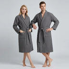 Unisex Cotton Bathrobe with Shawl Collar and Tie Belt