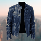 Men's Faux Leather Jacket with Front Zip and Chest Pocket