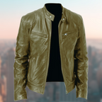 Men's Faux Leather Jacket with Front Zip and Chest Pocket