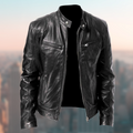 Men's Faux Leather Jacket with Front Zip and Chest Pocket