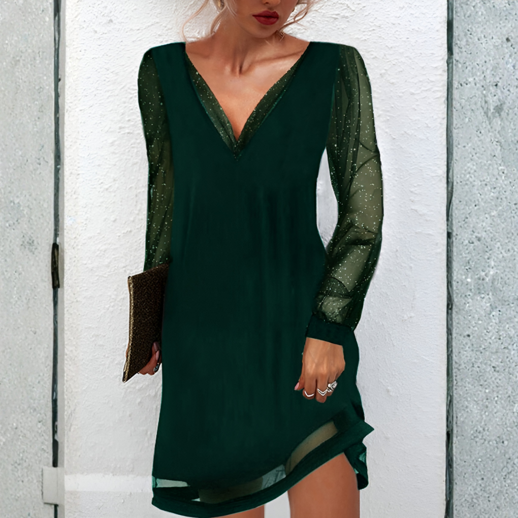 Women's Midi Dress with Cinched Waist and Flowing Skirt