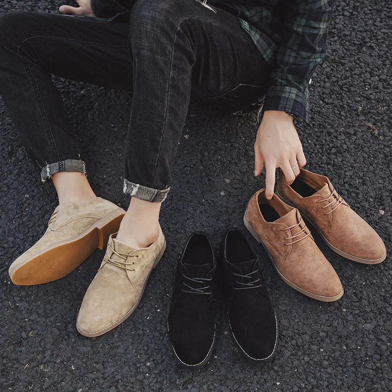 Men's Suede Oxford Shoes with Lace-Up Fit and Rubber Sole