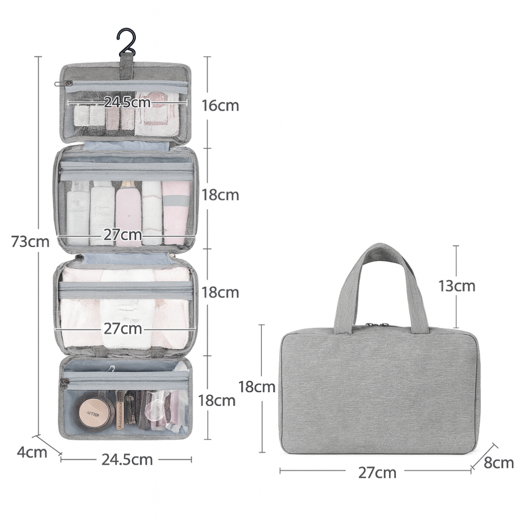 Hanging Toiletry Bag with Multiple Compartments, Waterproof