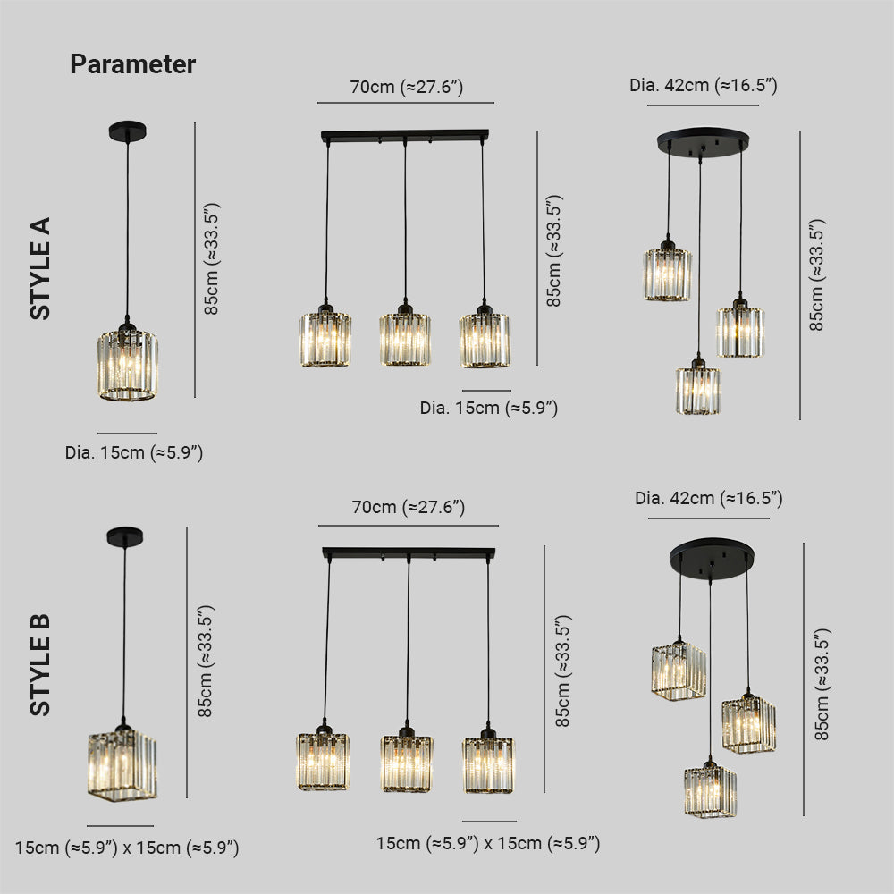 Vina Modern Cluster Cylinder Glass Pendant Light, Black/Gold