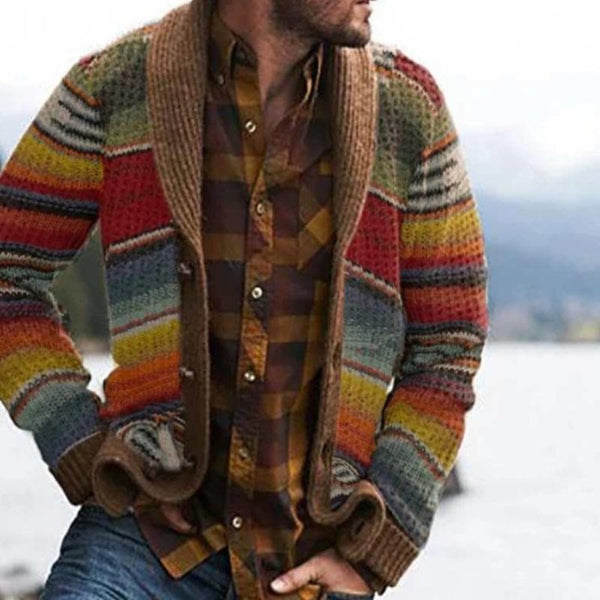 Men's Striped Cardigan with Open Front and Relaxed Knit Fit