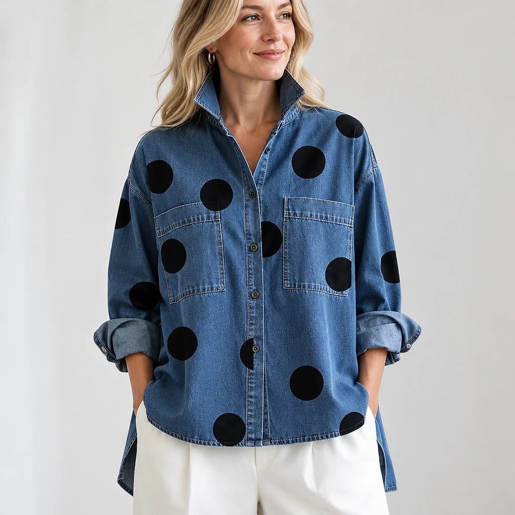 Dotterie – Polka Dot Denim Top