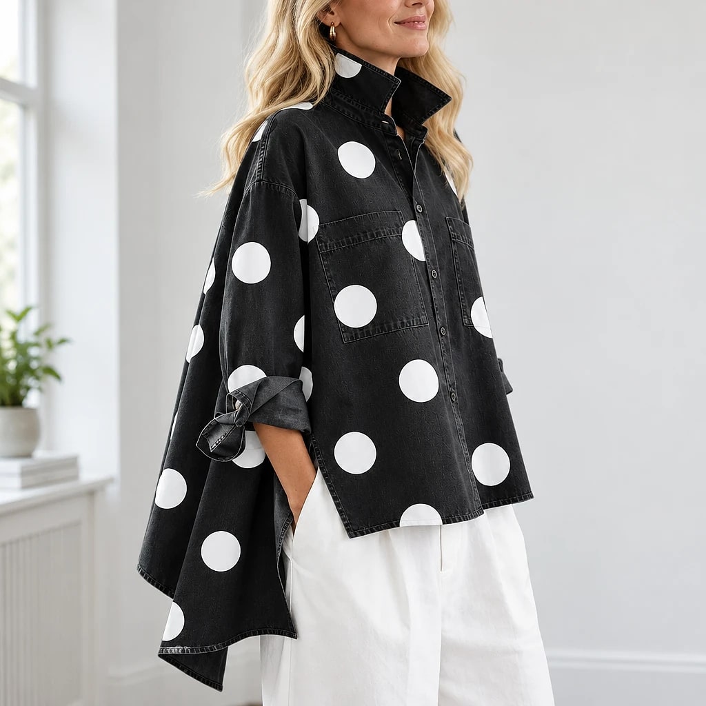 Dotterie – Polka Dot Denim Top