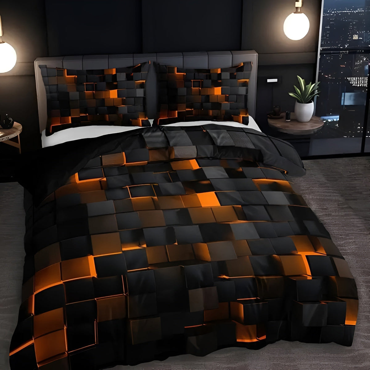 Cotton Sateen Bedding Set with Duvet Cover and Two Pillowcases