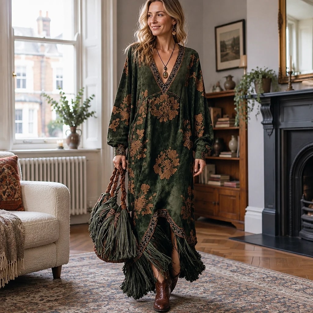 Felmara – Retro Faux Suede Maxi Dress