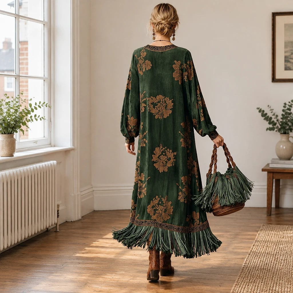 Felmara – Retro Faux Suede Maxi Dress