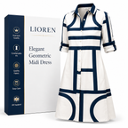 Lioren Elegant Geometric Midi Dress – Sophisticated & Timeless