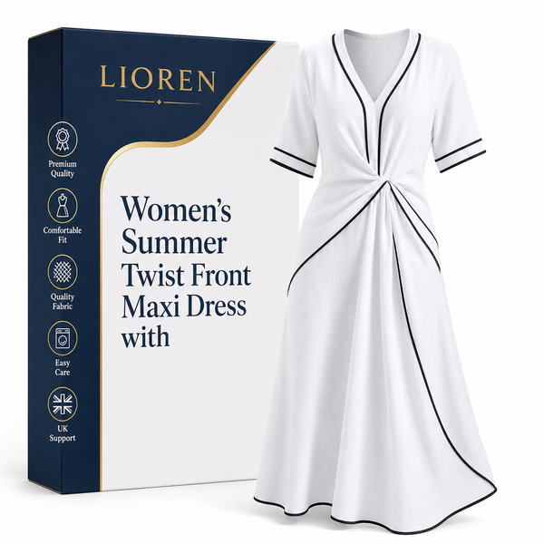 Lioren Women's Summer Twist Front Maxi Dress with Contrast Trim