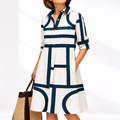 Lioren Elegant Geometric Midi Dress – Sophisticated & Timeless