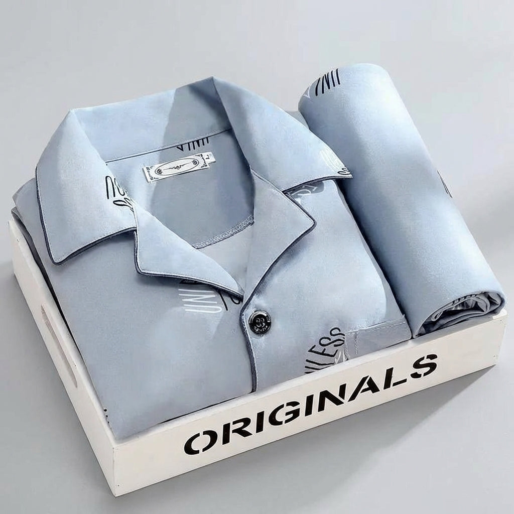 Men's Button-Up Pyjamas, Two-Piece Shirt and Trouser Set