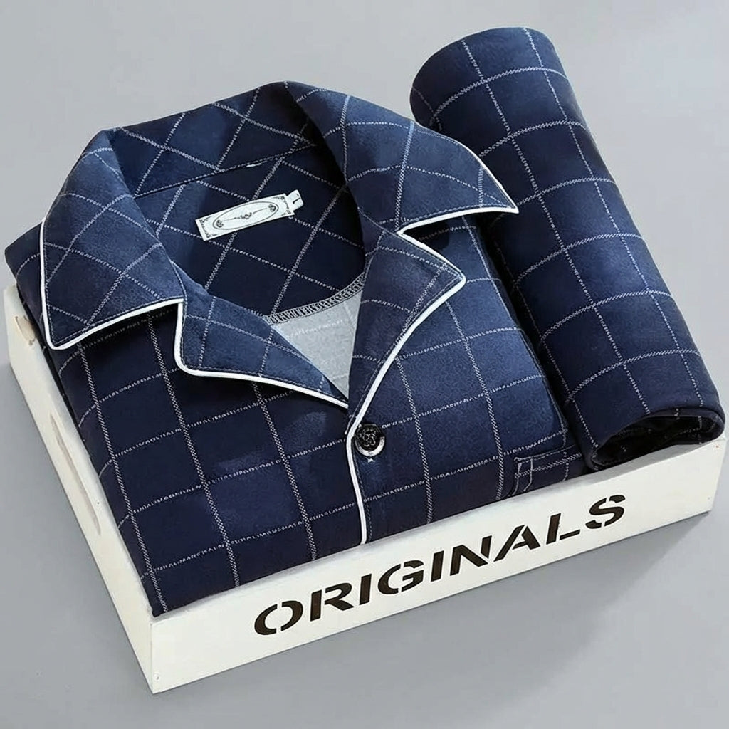 Men's Button-Up Pyjamas, Two-Piece Shirt and Trouser Set