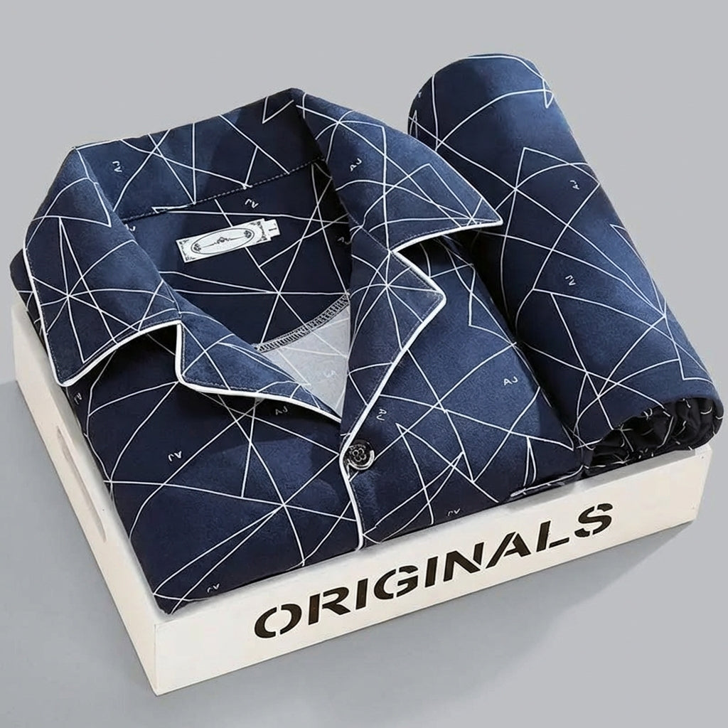 Men's Button-Up Pyjamas, Two-Piece Shirt and Trouser Set