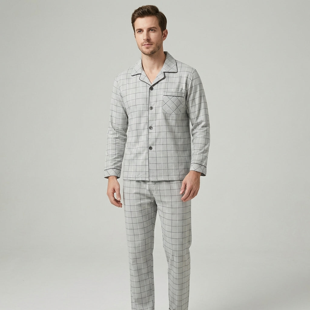 Men's Button-Up Pyjamas, Two-Piece Shirt and Trouser Set