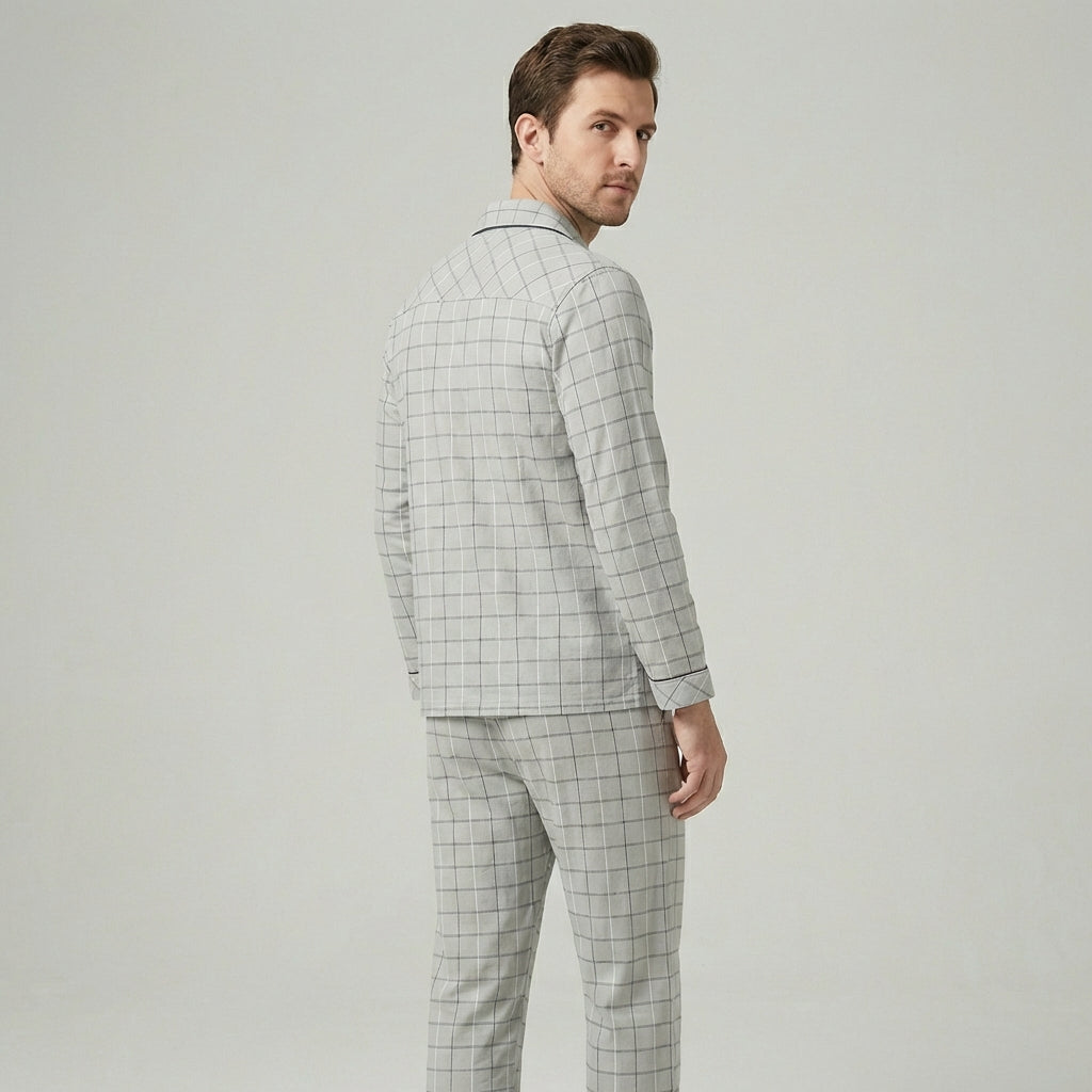 Men's Button-Up Pyjamas, Two-Piece Shirt and Trouser Set