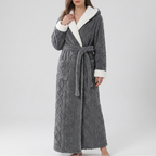 Women's Hooded Flannel Dressing Gown, Thick and Ankle Length