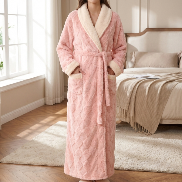 Women's Hooded Flannel Dressing Gown, Thick and Ankle Length