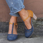 Women's Slip-On Heel Shoes with Moderate Heel and Soft Lining
