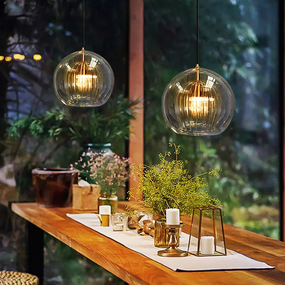 June Glass Globe Pendant Light Clear & Amber