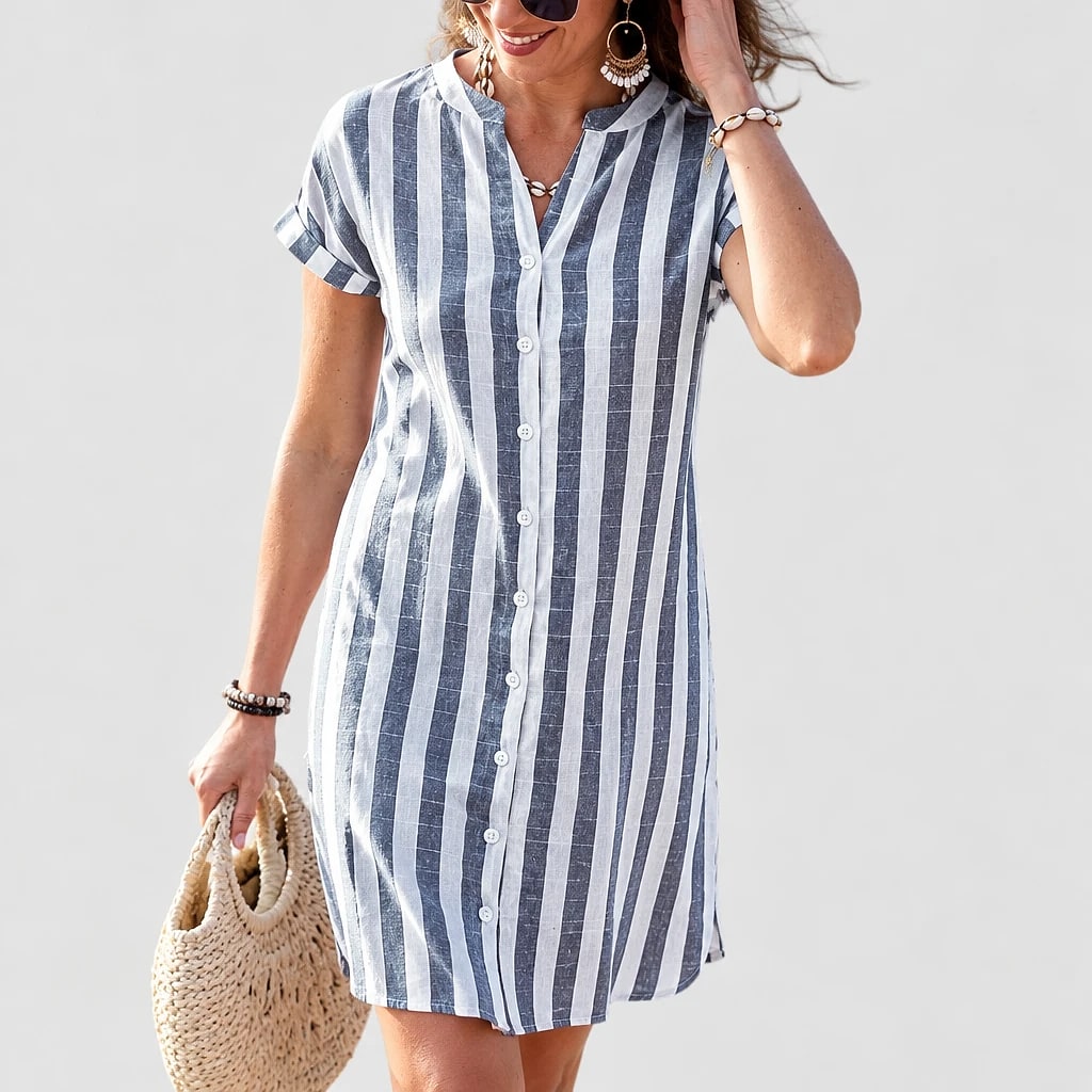 Sandrine – Striped Linen Shirt Dress