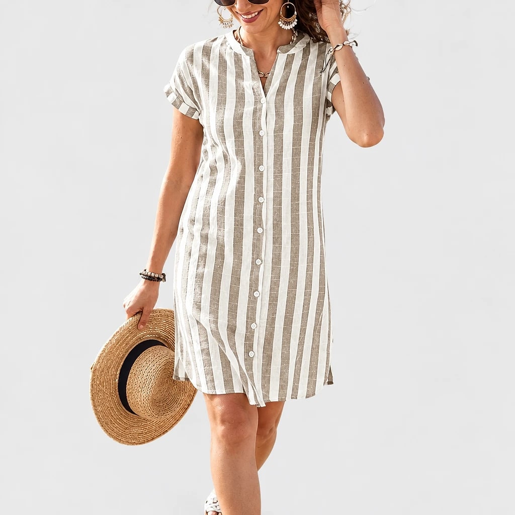 Sandrine – Striped Linen Shirt Dress