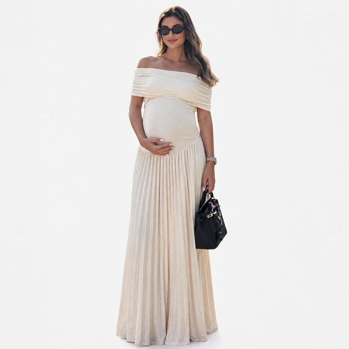 Selara – Maternity Pleated Maxi Dress